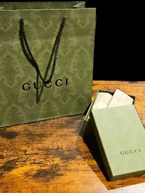 NWT Gucci Small Packaging Set Green Gift Box Shopping Bag Tissue Paper Storage